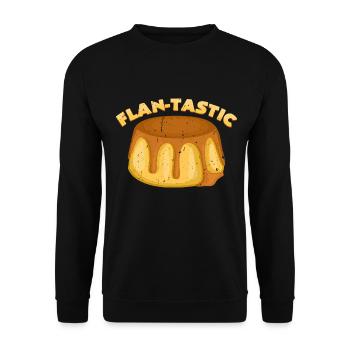 Flan - Tastic | Torte Wortspiel Lustige Sprüche - Unisex Pullover - Schwarz - Vorne - Alina (178cm) & Michal (187cm)