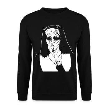 gruselige nonne geschenk shirt - Unisex Pullover - Schwarz - Vorne - Alina (178cm) & Michal (187cm)