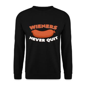 Wieners Never Quit | Wiener Wurst Metzger Geschenk - Unisex Pullover - Schwarz - Vorne - Alina (178cm) & Michal (187cm)