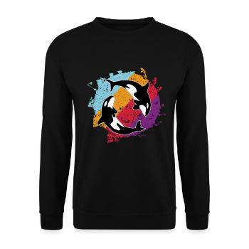 Yin und Yang Wal Geschenk Tierschützer - Unisex Pullover - Schwarz - Vorne - Alina (178cm) & Michal (187cm)