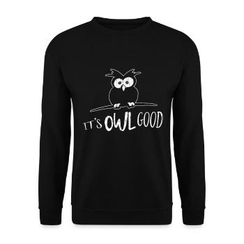 It's OWL Good Vibes Easy Going coole Eule Geschenk - Unisex Pullover - Schwarz - Vorne - Alina (178cm) & Michal (187cm)