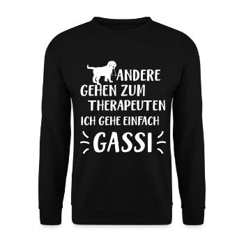 Andere gehen zum Therapeuten ich gehe Gassi - Unisex Pullover - Schwarz - Vorne - Alina (178cm) & Michal (187cm)