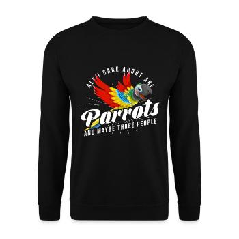 Papagei Spruch Geschenk - Unisex Pullover - Schwarz - Vorne - Alina (178cm) & Michal (187cm)
