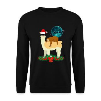 Cooles Lama Schlafendes Faultier Weihnachten Xmas - Unisex Pullover - Schwarz - Vorne - Alina (178cm) & Michal (187cm)