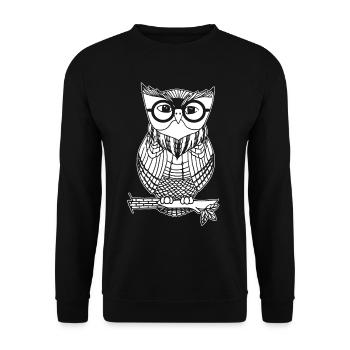 nerd eule nachtvogel geek nerdy geschenk shirt - Unisex Pullover - Schwarz - Vorne - Alina (178cm) & Michal (187cm)