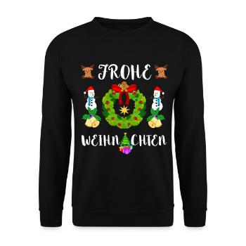 Frohe Weihnachten Adventskranz Weihnachtskranz - Unisex Pullover - Schwarz - Vorne - Alina (178cm) & Michal (187cm)