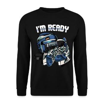 I'm Ready | Eishockey Spruch Eissport Geschenk - Unisex Pullover - Schwarz - Vorne - Alina (178cm) & Michal (187cm)