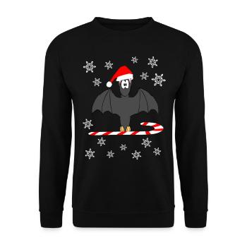 Weihnachtsmann Fledermaus Weihnachten Xmas - Unisex Pullover - Schwarz - Vorne - Alina (178cm) & Michal (187cm)