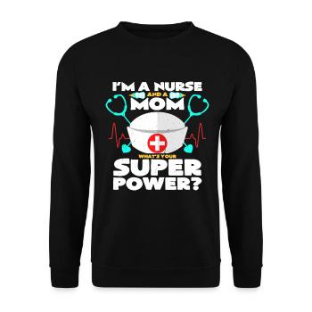 Supermama & Krankenschwester | Muttertag Geschenk - Unisex Pullover - Schwarz - Vorne - Alina (178cm) & Michal (187cm)