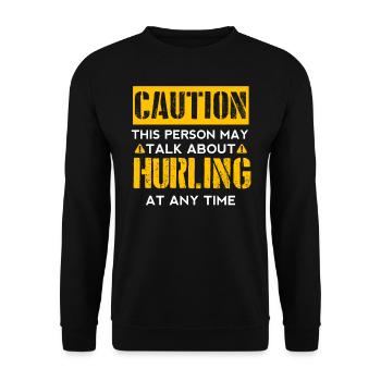 CAUTION - Hurling Fan - Unisex Pullover - Schwarz - Vorne - Alina (178cm) & Michal (187cm)