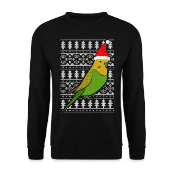 Wellensittich Muetze Geschenk Weihnachten Ugly Chr - Unisex Pullover - Schwarz - Vorne - Alina (178cm) & Michal (187cm)