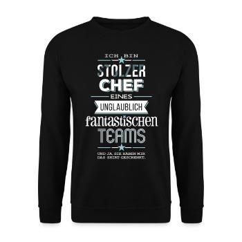Stolzer Chef eines fantastischen Teams - Shirt - Unisex Pullover - Schwarz - Vorne - Alina (178cm) & Michal (187cm)