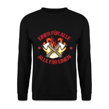 Feuerwehr einer für alle und alle für einen - Unisex Pullover - Schwarz - Vorne - Alina (178cm) & Michal (187cm)