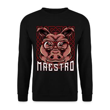 Cool Eber | Trendy Hausschwein Brille Geschenk - Unisex Pullover - Schwarz - Vorne - Alina (178cm) & Michal (187cm)