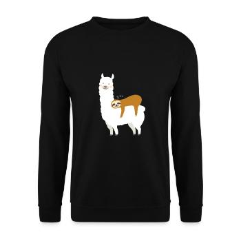 Alpaka mit Faultier - Unisex Pullover - Schwarz - Vorne - Alina (178cm) & Michal (187cm)