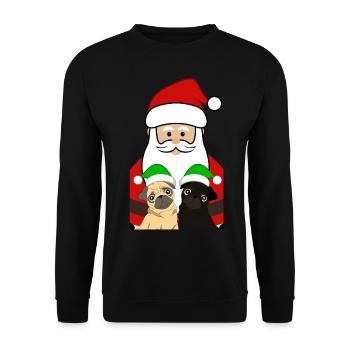 Weihnachtsmann mit Möpse Mops Geschenk - Unisex Pullover - Schwarz - Vorne - Alina (178cm) & Michal (187cm)