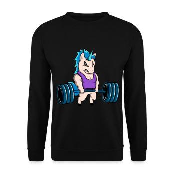 Fitness Einhorn Geschenk Geschenkidee - Unisex Pullover - Schwarz - Vorne - Alina (178cm) & Michal (187cm)