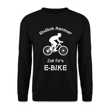 Fahrrad Rentner Ruhestand E-Bike - Unisex Pullover - Schwarz - Vorne - Alina (178cm) & Michal (187cm)