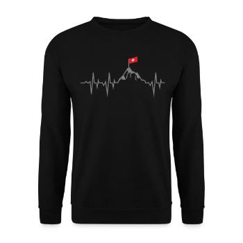 Schweiz Berge Wandern Herzschlag EKG Puls Geschenk - Unisex Pullover - Schwarz - Vorne - Alina (178cm) & Michal (187cm)