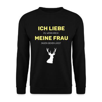 Jagd Jäger Jagen lustig Spruch Hirsch Wald - Unisex Pullover - Schwarz - Vorne - Alina (178cm) & Michal (187cm)