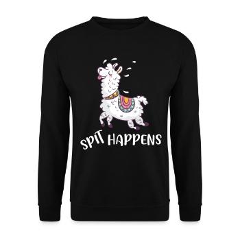 Spit happens Lama Alpaca Alpaka Llama - Unisex Pullover - Schwarz - Vorne - Alina (178cm) & Michal (187cm)