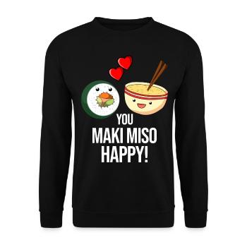Maki Miso Happy Sushi Suppe Lustig Geek Geschenk - Unisex Pullover - Schwarz - Vorne - Alina (178cm) & Michal (187cm)