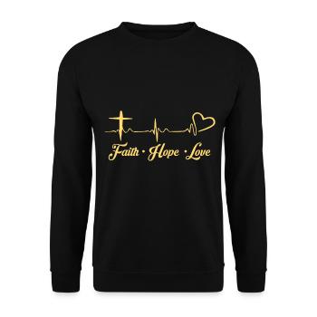 Glaube Liebe Hoffnung Christliche Geschenkideen - Unisex Pullover - Schwarz - Vorne - Alina (178cm) & Michal (187cm)