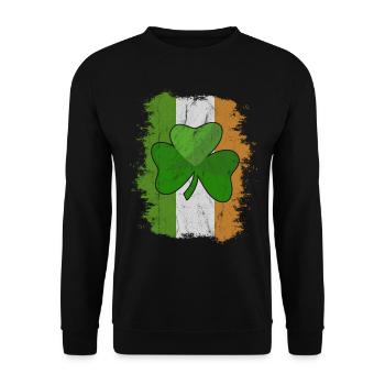 Grungy Irland Flagge mit Kleeblatt St Paddys Style - Unisex Pullover - Schwarz - Vorne - Alina (178cm) & Michal (187cm)