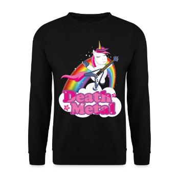Heavy Metal Band T-Shirt Death Metal Einhorn - Unisex Pullover - Schwarz - Vorne - Alina (178cm) & Michal (187cm)