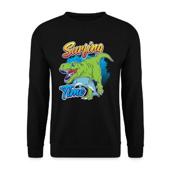 Dino Shirt for Surfer Dolphin Surfing Time - Unisex Sweatshirt - black - Front - Alina (178cm) & Michal (187cm)