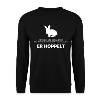 An alle die denken sie wüssten wie der Hase läuft - Unisex Pullover - Schwarz - Vorne - Alina (178cm) & Michal (187cm)