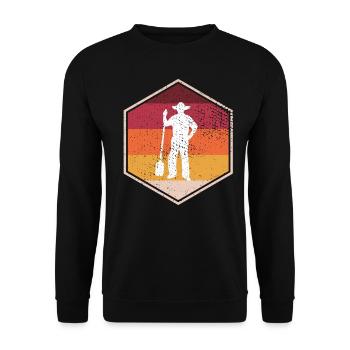 Retro Farmer Hexagon Design - Unisex Pullover - Schwarz - Vorne - Alina (178cm) & Michal (187cm)