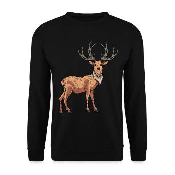 Hirsch in Retro Vintage Style - Unisex Pullover - Schwarz - Vorne - Alina (178cm) & Michal (187cm)