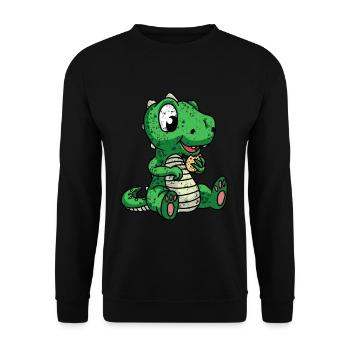 Small Dino with a Biscuit Retro Vintage - Unisex Sweatshirt - black - Front - Alina (178cm) & Michal (187cm)