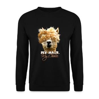 wuscheliges Lama - My Hair my Choice Alpaka Spruch - Unisex Pullover - Schwarz - Vorne - Alina (178cm) & Michal (187cm)