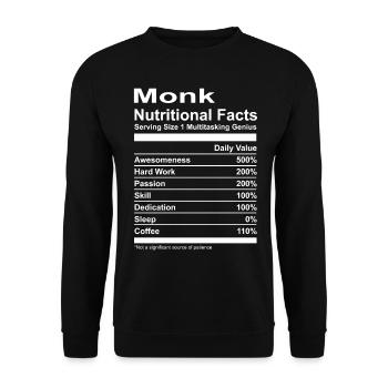 Monk Nutritional Facts T-Shirt - Unisex Pullover - Schwarz - Vorne - Alina (178cm) & Michal (187cm)