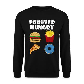 Forever Hungry | Hamburger Pommes Donut Geschenk - Unisex Pullover - Schwarz - Vorne - Alina (178cm) & Michal (187cm)
