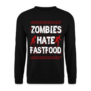 Zombies Hassen Fast Food Halloween Lustig Geschenk - Unisex Pullover - Schwarz - Vorne - Alina (178cm) & Michal (187cm)