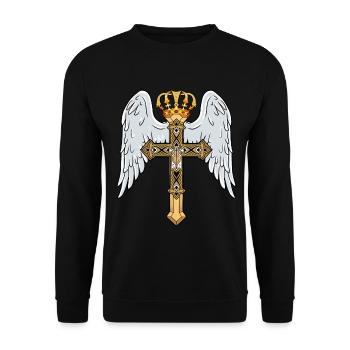 Himmlisches Kreuz mit Krone - Unisex Pullover - Schwarz - Vorne - Alina (178cm) & Michal (187cm)