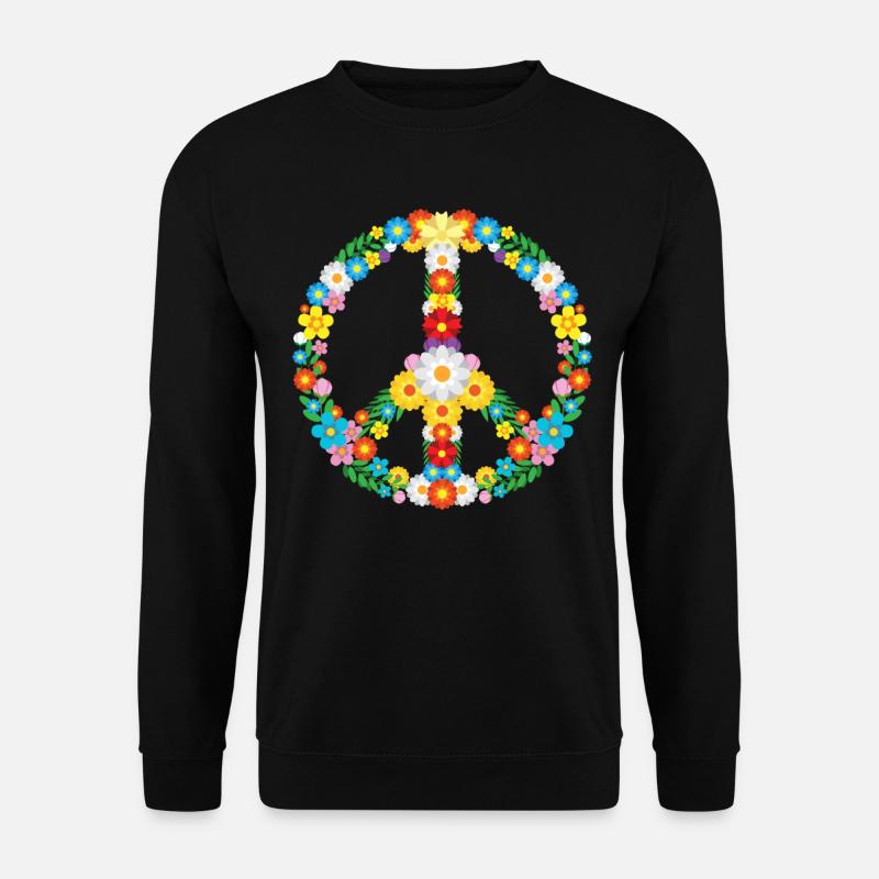 Peace Zeichen Blumen 60s Frieden - Unisex Pullover - Schwarz
