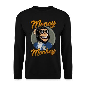 Money Monkey. Affe. Geld. Reich. Geschenkidee - Unisex Pullover - Schwarz - Vorne - Alina (178cm) & Michal (187cm)