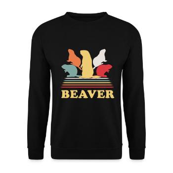 Castor Retro - Sweat-shirt Unisexe - noir - Devant - Alina (178cm) & Michal (187cm)