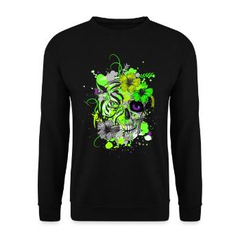 Tiger Skull Neon Farben Psy Goa Trance Techno - Unisex Pullover - Schwarz - Vorne - Alina (178cm) & Michal (187cm)