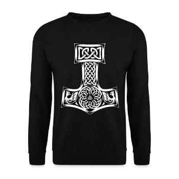Mjolnir Thor Nordic God product Hammer Vintage - Unisex Sweatshirt - black - Front - Alina (178cm) & Michal (187cm)