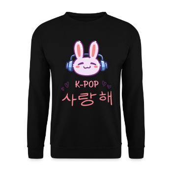 süßer K-Pop Hase - Kpop Music Geschenkidee - Unisex Pullover - Schwarz - Vorne - Alina (178cm) & Michal (187cm)