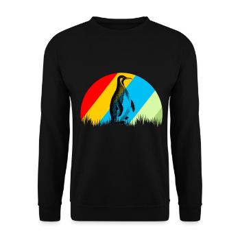Pinguin Retro Tier Vogel Geschenk - Unisex Pullover - Schwarz - Vorne - Alina (178cm) & Michal (187cm)