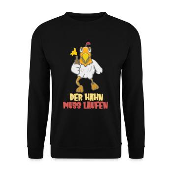 Der Hahn Muss Laufen Saufen Mallorca Strandparty - Unisex Pullover - Schwarz - Vorne - Alina (178cm) & Michal (187cm)