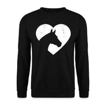 Pferdekopf Silhouette Seitlich Herz Geschenk - Unisex Pullover - Schwarz - Vorne - Alina (178cm) & Michal (187cm)