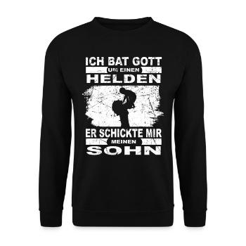Ich bat Gott um einen Helden - Mutter und Sohn - Unisex Pullover - Schwarz - Vorne - Alina (178cm) & Michal (187cm)