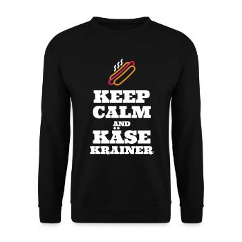 Käsekrainer Keep Calm Geschenk Würstelstand Wien - Unisex Pullover - Schwarz - Vorne - Alina (178cm) & Michal (187cm)
